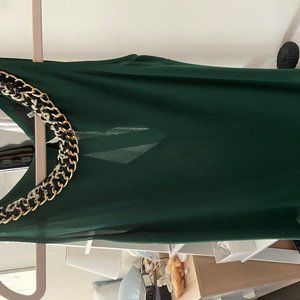 Greylin green flyaway top with gold chain detail